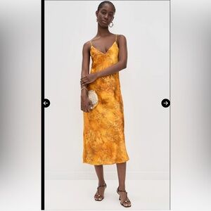 NWT L'AGENCE Seridie Midi Slip Dress 100% Silk in Gold Jungle Toile